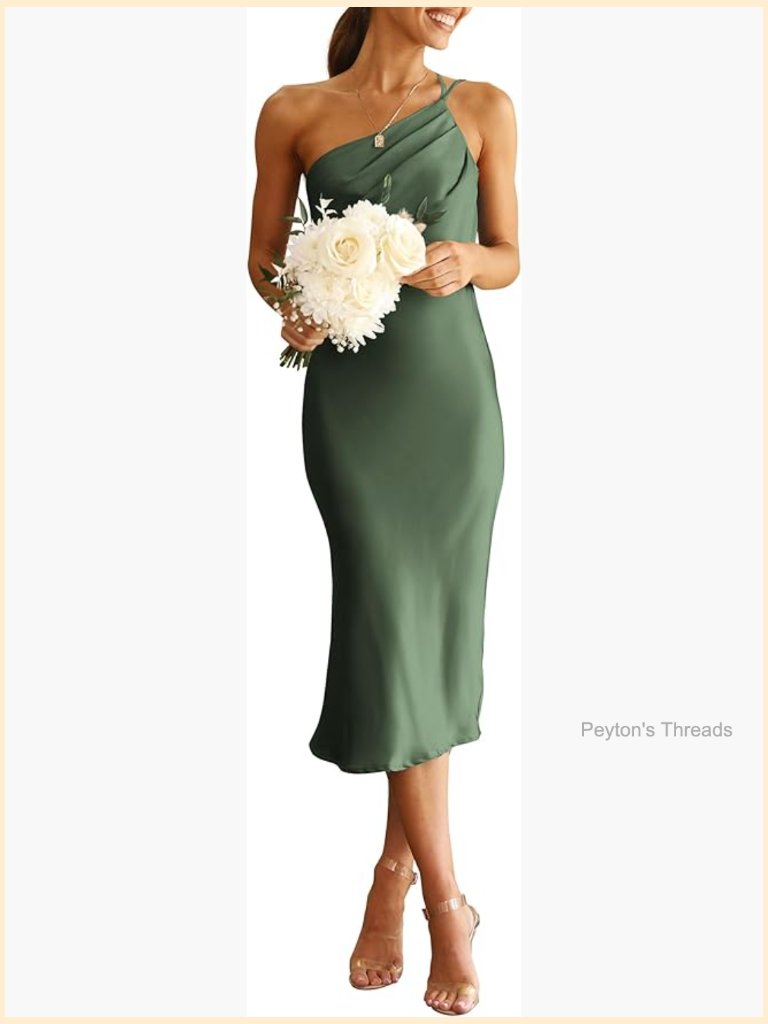 Satin Midi Bodycon Dress One Shoulder Backless Ruched